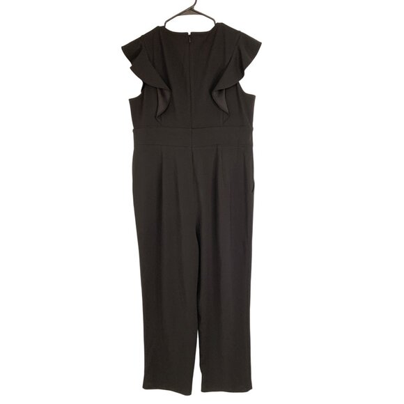 DKNY Black V-Neck Flutter Sleeve Crop Jumpsuit Size 16 RP10557 EUC Pockets - Picture 3 of 9